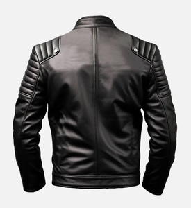 Veste en cuir de motard bicolore pour hommes avec fermeture à glissière Style hiver décontracté fini - Product Image 4