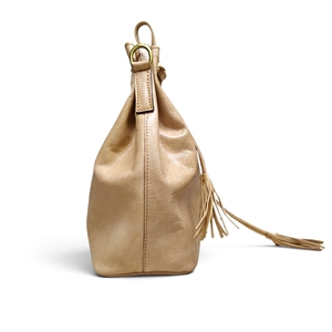 Sac fourre-tout hobo mini en cuir véritable beige pour femme, durable, avec doublure en coton, cordon de serrage, style bohème vintage, à franges, pour tous les jours - Product Image 3