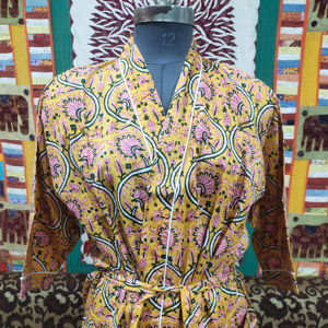 100% coton bloc imprimé demoiselle d'honneur Kimono Robe confortable femmes été vêtements de nuit-taille unique pour l'automne hiver nuits - Product Image 1