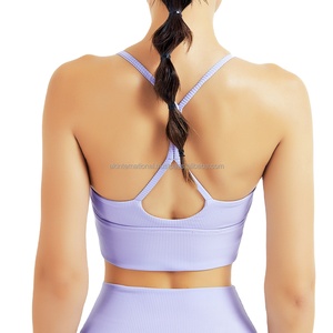 Chaleco deportivo a rayas de Color sólido, sin anillo de acero, conjunto de sujetador de Yoga sin costuras para niñas, ropa interior de talla grande para Fitness, correr, correa cruzada - Product Image 2