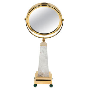 Miroir de table décoratif en acier inoxydable, forme ronde, finition dorée antique avec base en marbre, dernier design - Product Image 6