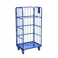Conteneur à roulettes à 3 côtés pliables, côtés robustes, revêtement poudré, en treillis métallique pour le stockage de marchandises en supermarché
