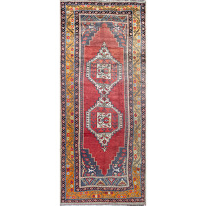 Tapis en laine noués à la main Nuray, motif rectangulaire médaillon rouge-orange, pour la maison - Pae-3071, pour salon, chambre à coucher, adolescents - Product Image 1