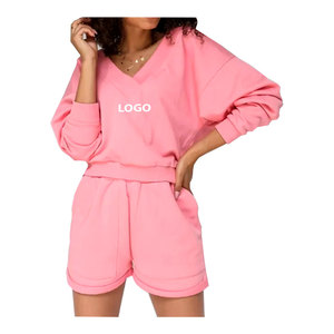 Vente en gros Ensemble salon 2 pièces en coton polaire de couleur personnalisée pour femmes sweat à capuche surdimensionné avec short en vrac à vendre - Product Image 3