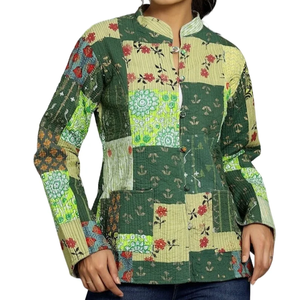 Fait à la main unisexe XL manteau d'hiver Patchwork soie Sari veste matelassée avec toile de noël tissu Unique lettre motif Design - Product Image 1