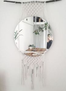 Grande étagère ronde en rotin de cristal de style bohème nordique, faite à la main, en coton macramé, miroir de voiture, mur suspendu, décoration de maison, mur de macramé de luxe - Product Image 2