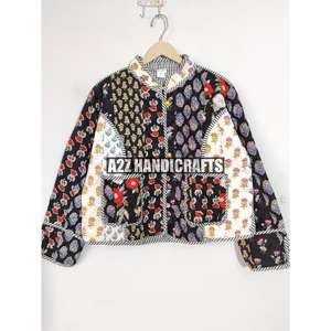 แจ็กเก็ตบุผ้าคอตตอนลายบล็อกสำหรับผู้หญิงเสื้อคลุมงานเย็บปะทำด้วยมือเสื้อแจ็กเก็ตแบบกระดุมปิดสำหรับวันหยุดของขวัญ - Product Image 3