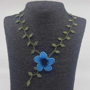 Mavi İğne Oyası Zambak Yapraklı Kolye Moda Pembe Colgantes Ve Nusretler - Product Image 1