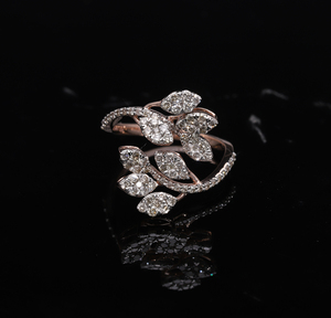 14K Gold Leaf Vine Ring with Natural Round Diamonds in Cluster and Pave Setting for Nature-<b>Inspired</b> Elegant Statement <b>Jewelry</b> - Product Image 3