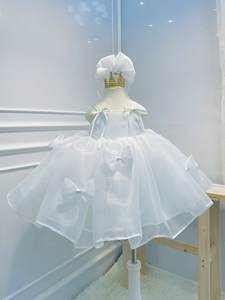 เดรสปาร์ตี้สำหรับเด็กผู้หญิงสีขาวสายสปาเก็ตตี้คล้องคอเชือกแขวนคอเด็กผ้าโพลีเอสเตอร์/ ผ้าฝ้ายระบายอากาศได้ดีเป็นมิตรกับสิ่งแวดล้อม - Product Image 6