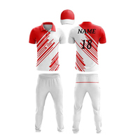 Uniformes Deportivos de Cricket CREST WEARS con Logotipo Personalizado, MOQ Bajo, para Hombre y Mujer, Diseño Sublimado Rojo y Blanco, 100% Poliéster