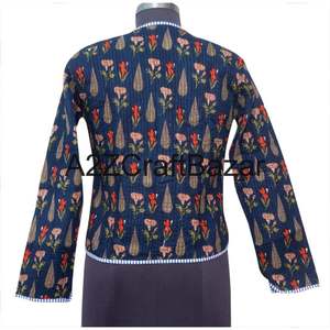 Chaqueta Corta Acolchada Reversible 100% Algodón Orgánico para Mujer, Estampado Floral Bohemio, Ropa de Otoño Invierno, Estilo Chic - Product Image 5