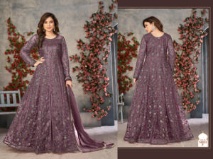 Ensemble de costume Anarkali en tissu de filet brodé lourd de créateur pour mariage, fête et tenue de mariée, fournisseur en gros - Product Image 6