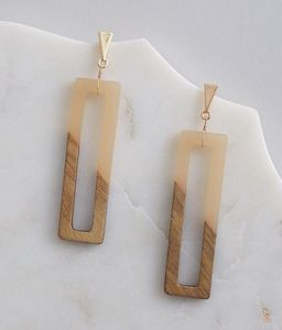 ต่างหูรูปหัวใจทำจากเรซินแผ่นฟอยล์สีทองสีขาวสีดำทรงกลมทรงสี่เหลี่ยมรูปทรงเรขาคณิตทำจากไม้ - Product Image 2