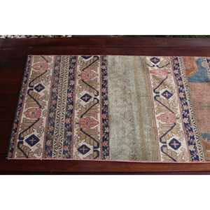 Alfombra Vintage, Alfombra Turca de 2.3x10.1 pies, Alfombra de Lana con Diseño Floral Azul y Rosa - Product Image 4