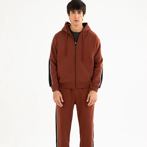 Conjunto de pantalones y sudadera con cremallera de color óxido Mezcla de algodón de ajuste holgado con conjuntos de paneles de contraste - Product Image 1