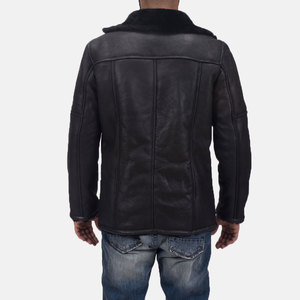 Men's Genuine <b>Leather</b> Biker <b>Jacket</b> With Faux Fur Lining Turn-down Collar Windproof <b>Winter</b> Outerwear - Product Image 5
