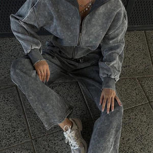 Sweat à capuche surdimensionné délavé à l'acide et pantalon de survêtement en éponge française personnalisée ensemble de jogging survêtement pour femmes lavées de haute qualité - Product Image 5