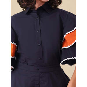 Conjunto de Vestido y Falda de Algodón con Bloques de Color para Mujer Deebaco, Mangas con Volantes, Cuello Camisero, Largo por Encima de la Rodilla, Estilo Casual - Product Image 2