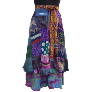 Wrap <b>Skirt</b> Indian Vintage Silk Sari <b>Patchwork</b> Double Layered and Reversible Magic Around <b>Skirts</b> Dress Beach Wear Wraparound - Product Image 2