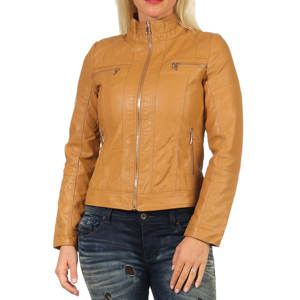 Chaqueta de motorista de cuero para mujer, cuello alto, manga larga, cierre de cremallera, Etiqueta Privada, chaquetas y abrigos de la mejor calidad - Product Image 4