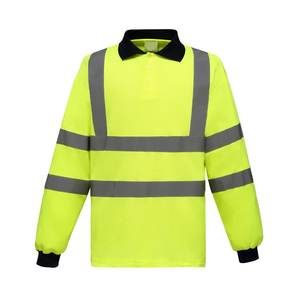Two Tone Long Sleeve Hi Vis Work Polo Shirt Breathable Polyester Safety Clothing High Visibility <b>Reflective</b> <b>Material</b> Pockets - Product Image 4