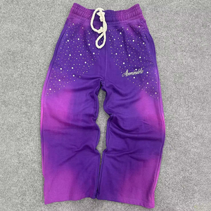 100% coton personnalisé hommes piste Jogging pantalon lavage broderie soleil délavé effet Hip Hop Style Baggy mi strass hommes pantalons - Product Image 3