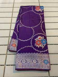 Sari de seda ruso suave puro de suministro al por mayor con el mejor tejido Zari & Meenakari Pallu para niñas, fiesta, boda, desgaste, Sari - Product Image 4