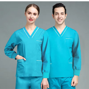 Nuevos uniformes médicos de enfermería Conjuntos elásticos Uniforme médico unisex Uniforme de manga larga con cuello en V Diseño Hospital Enfermera Doctor Uniforme - Product Image 4