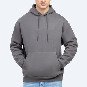 Pull-over à capuche pour hommes, coupe régulière, avec logo personnalisé, épaules tombantes, polaire, basique en coton mélangé, teint uni pour l'hiver - Product Image 3