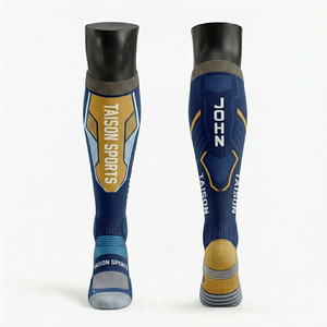 Premium 200 GSM <b>Polyester</b> Nylon Spandex Men Netball <b>Socks</b> Green White Breathable Mesh Compression Panels Jacquard Custom Logo - Product Image 2