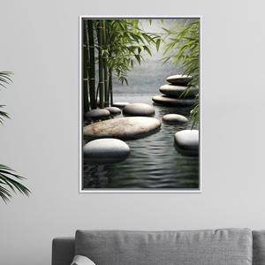 Tableau imprimé sur toile : Art mural apaisant avec bambou et pierres, TOILE ENCADRÉE BLANCHE - Product Image 1