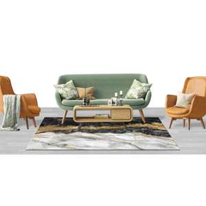 Tapis imprimé marbre noir et or - Design moderne, scintillant, antidérapant, avec poils doux - Product Image 2