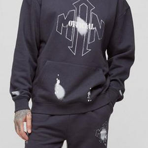 Conjunto de chándal con capucha y salpicaduras de pintura para hombre de gran tamaño personalizado al por mayor, pantalones de chándal con capucha, pantalones Cargo para correr, ajuste alto y acampanado relajado - Product Image 4