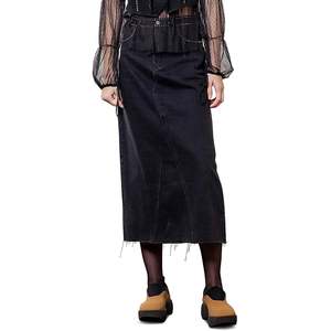 กระโปรงมิดิสีดำ Moon River ลายพิมพ์ไม่สมมาตร ผ้าฝ้ายผสมเดนิม แต่งกระดุม สไตล์ลำลอง ทรงดินสอ ผ้าถักทอ ทรงเข้ารูป - Product Image 1