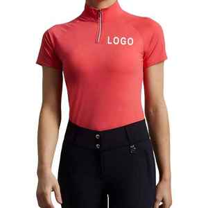 Ropa de Equitación de Alta Calidad al por Mayor, Tops Ecuestres con Logotipo Personalizado, Camiseta Deportiva de Malla con Cremallera para Mujer, Capa Base - Product Image 5
