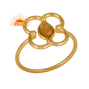 Anillo apilable de piedras preciosas de rutilo dorado Natural de plata de ley de último diseño, joyería para mujer, regalo para ella - Product Image 1