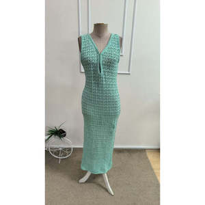 Vestido Maxi Elegante de Punto con Tirantes y Cuello en V para Mujer, Marca Jane's, con Patrón de Trenzas, para Uso Diario Informal - Product Image 6