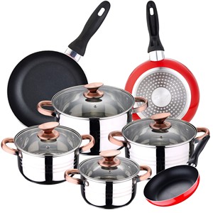 Set di pentole in acciaio inox 8 pezzi adatto per piani cottura a induzione + 3 padelle 16/20/24 cm SAN IGNACIO - Product Image 1