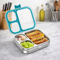 Boîte à lunch portable en acier inoxydable à 3 compartiments de 900 ml, compatible micro-ondes, cuissable à la vapeur, chauffable, préservation de la fraîcheur, avec couvercle à charnière