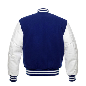 <b>White</b> Sleeves-Royal Blue <b>Body</b> varsity bomber jacket Letterman Jacket with Leather Sleeves letterman leather varsity jacket - Product Image 3