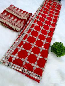 Sari de seda Fandy de diseño para fiestas con bordado de espejos auténticos y ribete de encaje, con pieza de blusa de seda Fandy sin coser. - Product Image 5