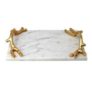 Plateau de service plateau pour table de noël utilisation de service alimentaire dans un restaurant hôtel en marbre avec poignée en or plateau de service plateau - Product Image 1