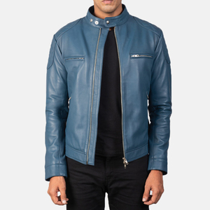 Chaqueta de cuero de color cielo de diseño personalizado estilo motorista de alta calidad 2025, ropa informal de invierno para hombre, chaqueta de cuero genuino al por mayor - Product Image 5