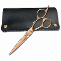 Ciseaux de coiffeur en gros Ciseaux de salon de beauté allemands en acier inoxydable enduits de couleur or rose avec pochette en cuir à fermeture éclair
