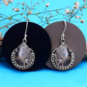 Piedra preciosa de ágata Turritella Natural, Plata de Ley 925 sólida, pendientes de plata fina hechos a mano, joyería, pendientes de plata con sello 925 - Product Image 2