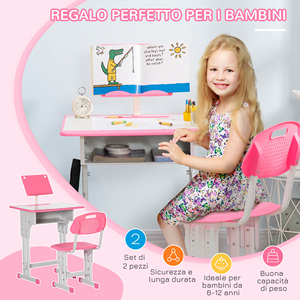 HOMCOM-Escritorio infantil con silla de altura ajustable para niños de 6 a 12 años, acero y MDF, color rosa - Product Image 4