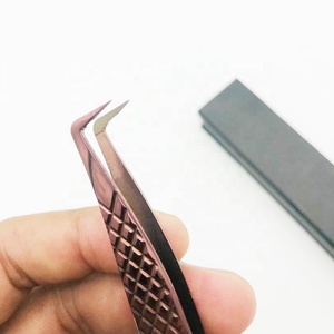 Pinzas de extensión de pestañas de acero inoxidable sólido profesional de oro rosa, agarre de diamante personalizable, Punta puntiaguda, tipo de bota de fibra - Product Image 2