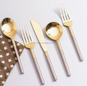 Trending Stainless Steel Wholesale Hand Forged SS304 <b>Set</b> of 5 Restaurant Wedding PVD Gold Two Toned <b>Flatware</b> <b>Set</b> - Product Image 6