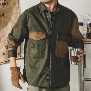 Chemise de chasse à manches longues en patchwork de qualité supérieure, style rétro, résistante, décontractée, couleur unie, en coton, vêtements d'extérieur - Product Image 2